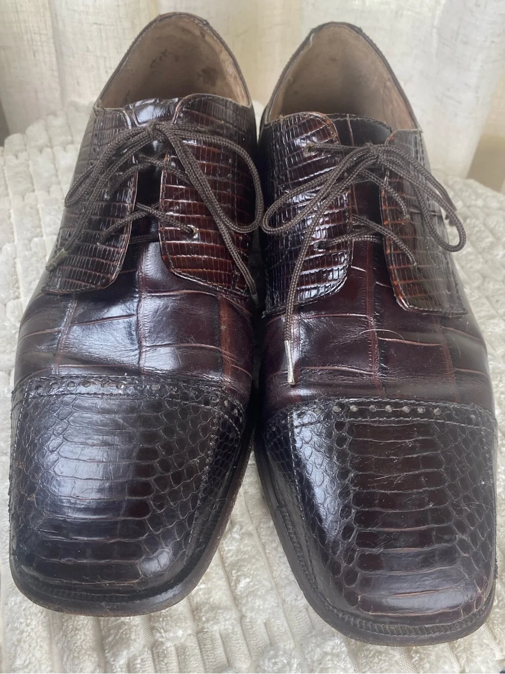 Stacy Adams Brown Genuine Exotic Snakeskin Crocodile Print Leather Oxfords 11.5M